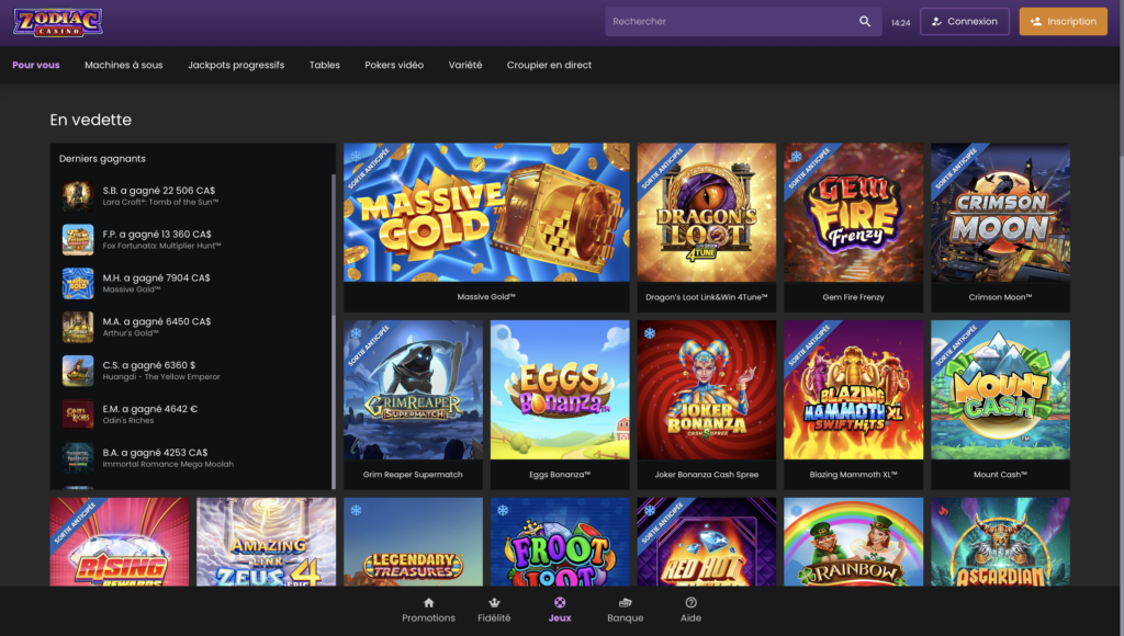 jeux sur Zodiac Casino