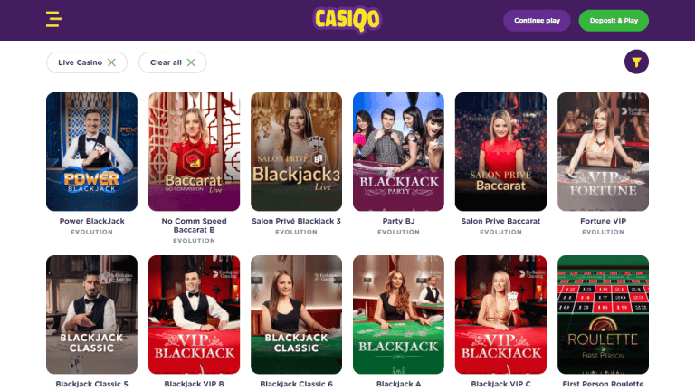 Casiqo Casino Live Dealer Games